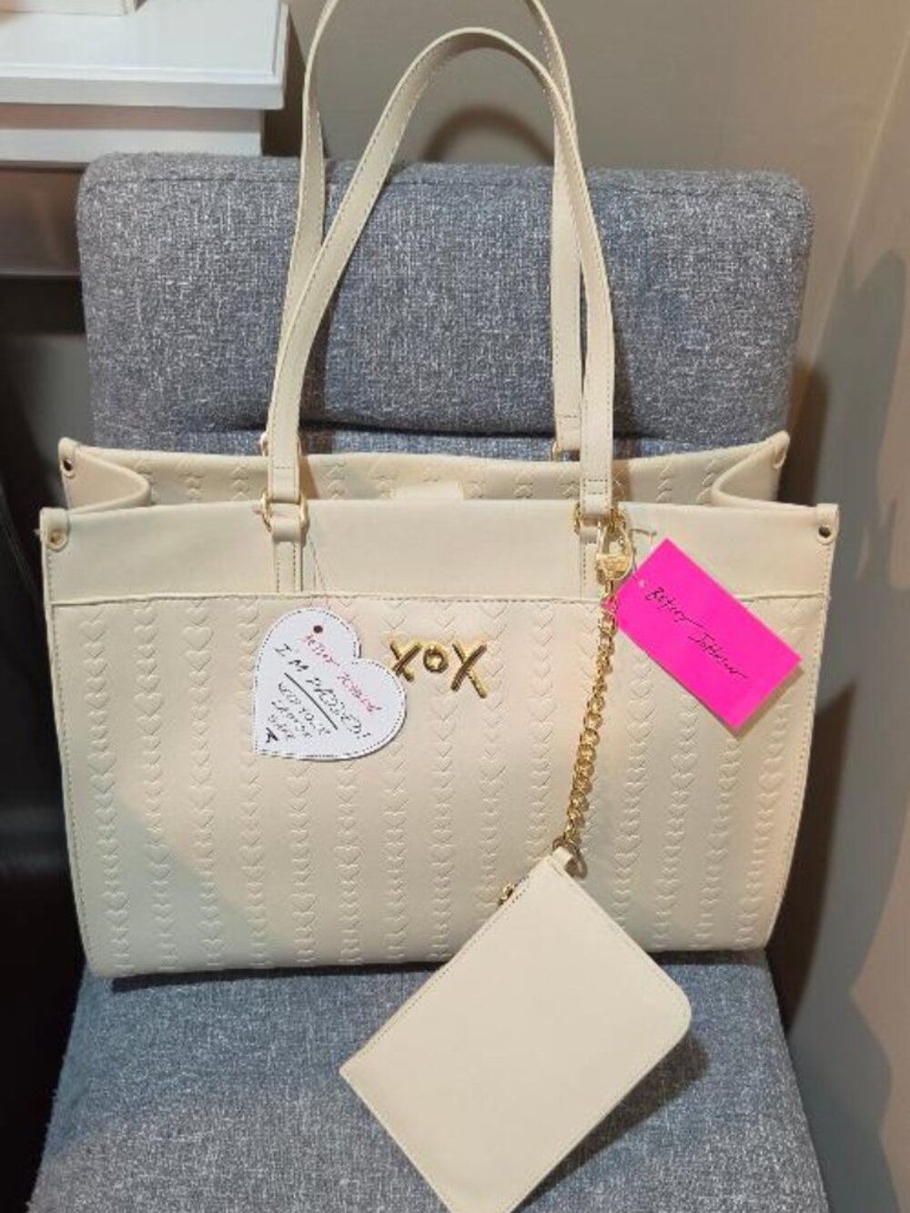 Betsey Johnson XO Janey Large Heart-Quilted Laptop Tote Bag